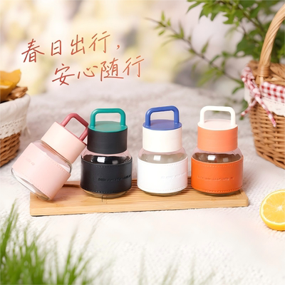 手提胖胖杯300ml迷你便携杯套水杯外出旅行玻璃杯可爱随手杯