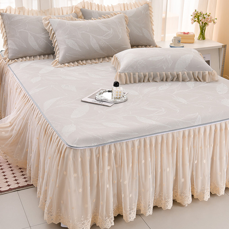 蕾丝公主风冰丝凉席床裙款三件套夏天单件空调席软席子床罩可机洗,床上用品,床裙,淘宝优惠券,粉丝福利购,淘宝优惠卷