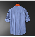 2023夏季新款立领男士衬衣条纹亚麻短袖衬衫潮学生装C1028，男装衬衫，星座1115-1