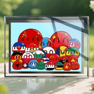 波兰球球中国苏联ch国拟动漫周边桌面摆件水晶玻璃相框可爱