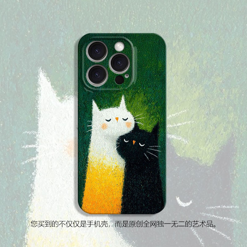 黑白猫咪情侣新款适用苹果17手机壳16promax15小米13华为nova14p80荣耀400mate70opporeno红米noteK60vivoS30,3C数码配件,手机保护套/壳,淘宝优惠券,粉丝福利购,淘宝优惠卷