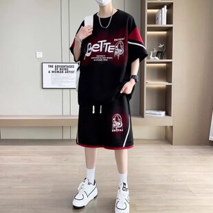 BENTIDEA 男士运动套装夏季潮流帅气撞色篮球服青少年宽松透气