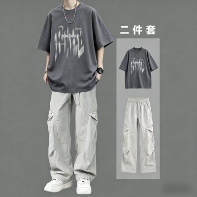 BENTIDEA 纯棉短袖t恤男生ootd穿搭套装搭配工装裤夏季休闲运动服