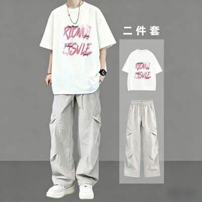 BENTIDEA 短袖T恤潮牌休闲套装男生夏季青少年休闲两件套帅气学生