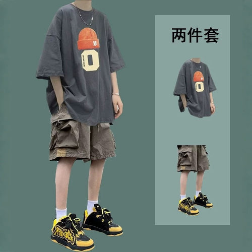 BENTIDEA 夏季短袖T恤休闲套装男生帅气搭配工装短裤ins潮牌穿搭