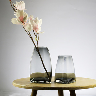 北欧花瓶摆件创意客厅简约透明插花玻璃花器三角口餐桌装饰品摆件
