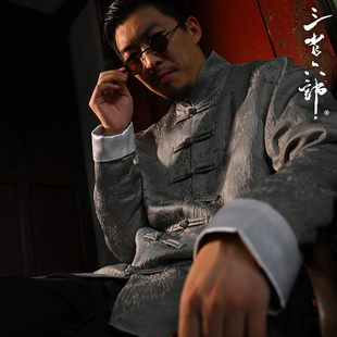 三省六部·吏部【说卦】中国风极简暗纹提花男士唐装轻薄羽绒服
