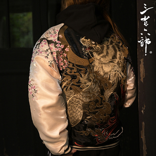 三省六部【麒麟望月】中国风重工刺绣横须贺双面穿棒球服夹克外套