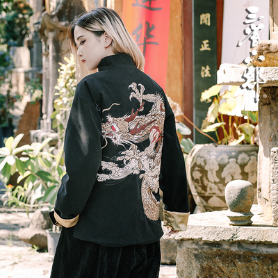 中国风重磅龙刺绣灯芯绒男士唐装