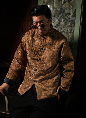 三省六部·中书省【金缕玉衣】高端重磅满身锦鲤刺绣男士唐装外套