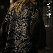 法披 三省六部联名肉麒麟重工汉服改良反骨蛟满背刺绣道袍男女同款