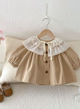 2026春季新款女童外套风衣女宝宝长袖花瓣领洋气可爱百搭上衣衣服