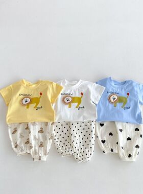 2024婴幼儿短袖t恤夏装新款韩版洋气儿童上衣婴儿男女宝白色上衣