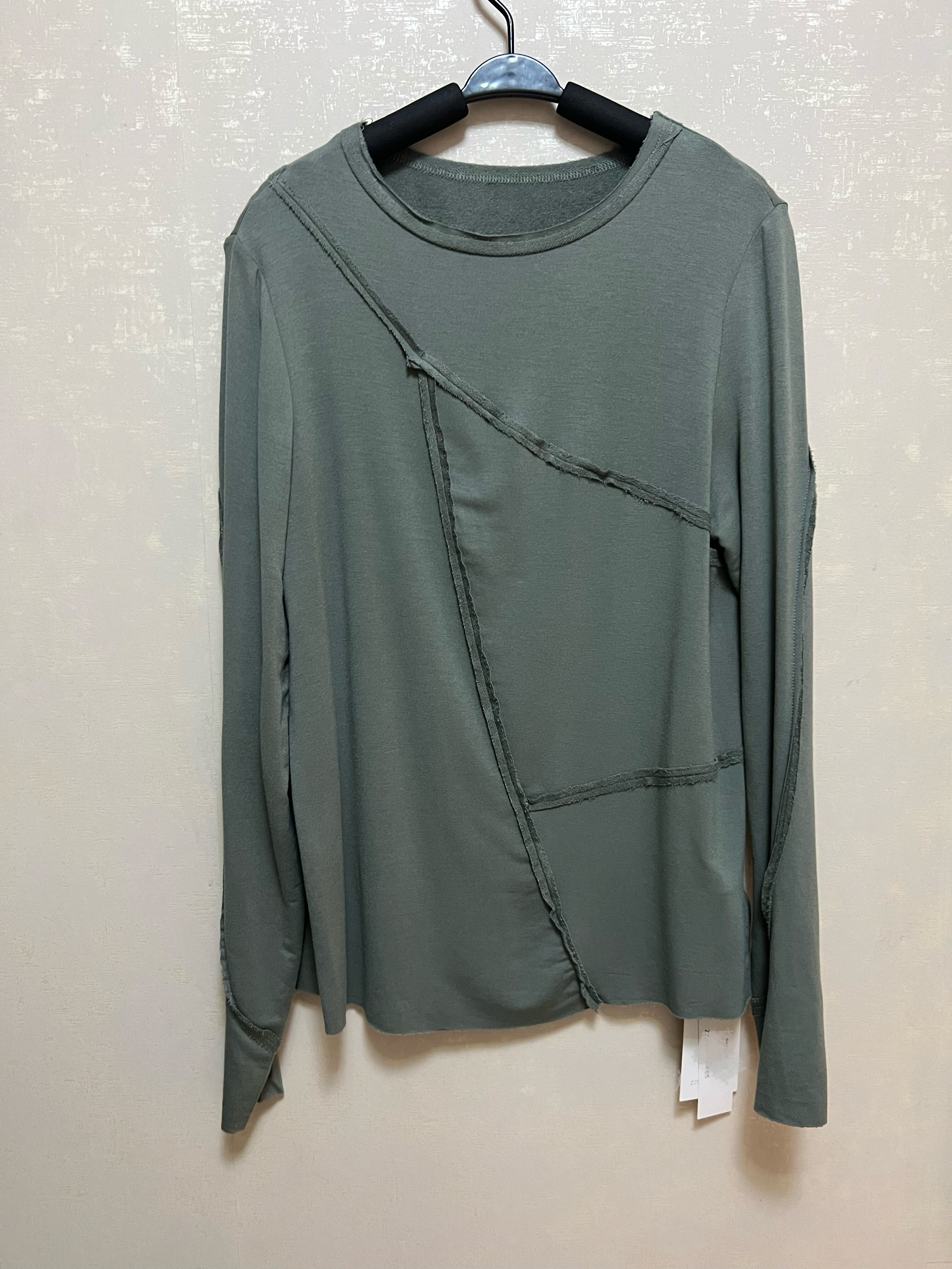 设计师品牌 莱赛尔面料 高弹力拼接长袖t恤 圆领套头衫 秋冬内搭