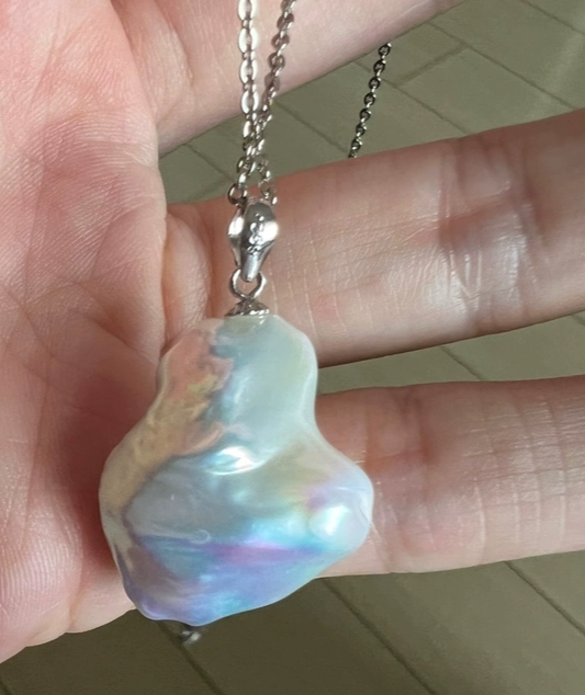 天然珍珠吊坠 炫彩巴洛克项链 银蓝光异形大巴 baroque pearl