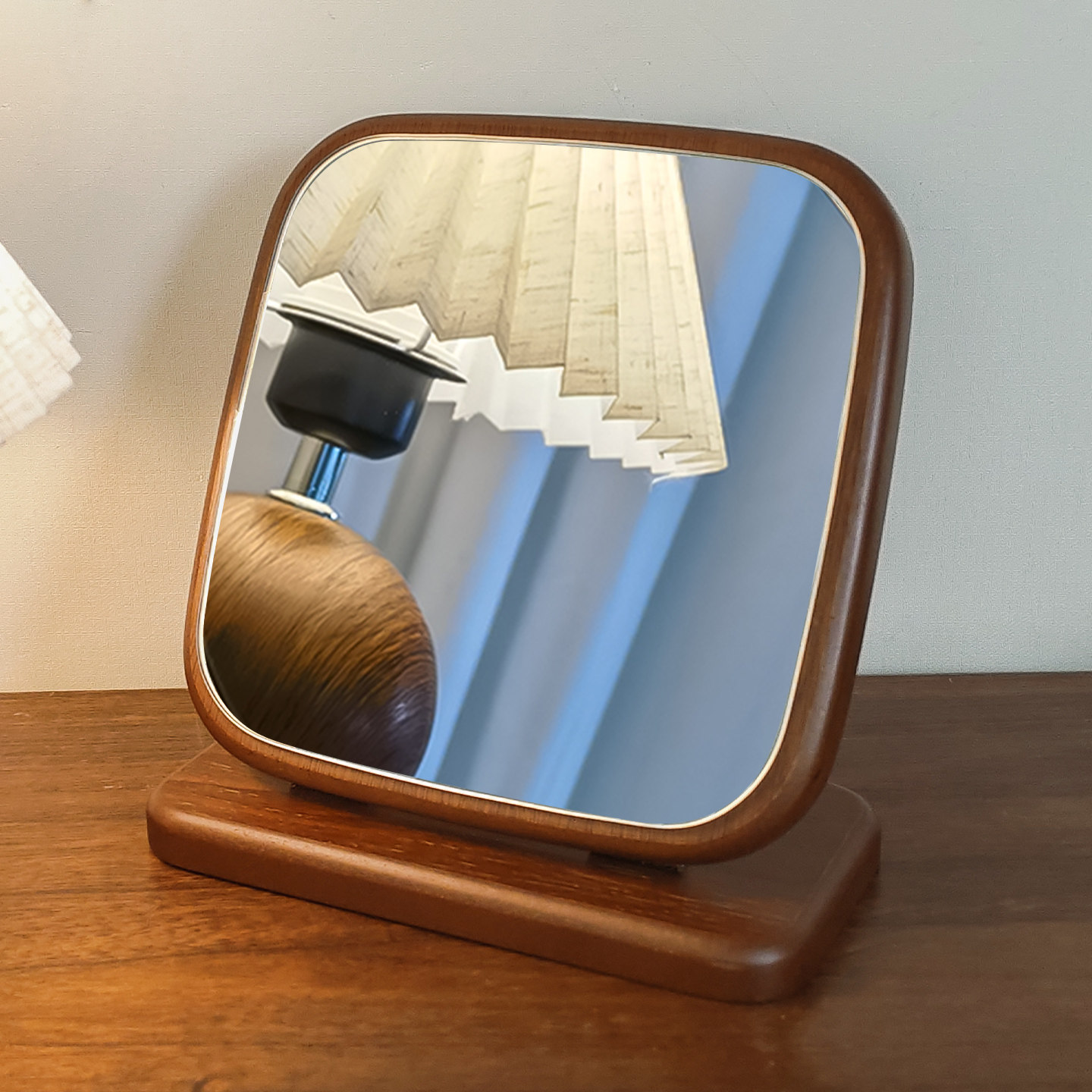 高品质方形木质化妆镜卧室梳妆台镜复古折叠大号台式梳妆镜宿舍镜