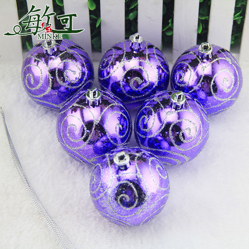敏可 8cm亮光高档彩绘圣诞球圣诞树配饰 电镀圣诞彩绘球 多色可选