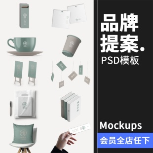 文创品牌VI提案logo效果图展示杯子U盘画架名片样机PSD模板PS素材