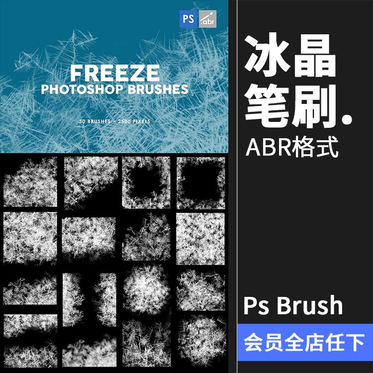 冻结雪花冰晶结冰冬季窗户冰纹纹理纹路PS笔刷后期合成PS设计素材