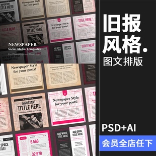 旧报复古发黄报纸风格图文排版文字宣传海报PSD模板AI矢量素材