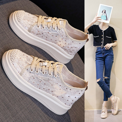 2025新款渔夫鞋女内增高蕾丝网面透气单鞋小码31 32 33女鞋子夏季