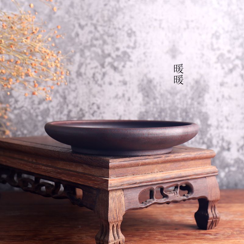 『浅盆』宜兴紫砂花盆 古红泥 圆口浅盆 无孔有孔可选