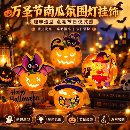 万圣节儿童发光南瓜灯手工装饰