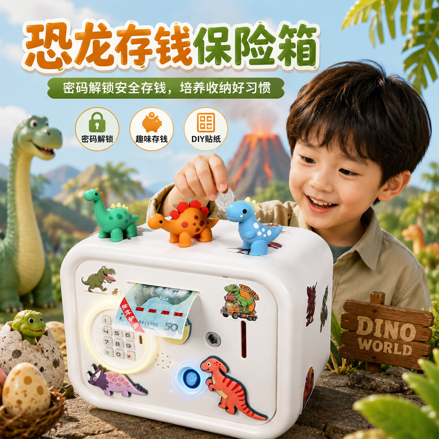 男孩最爱!恐龙世界存钱罐玩具