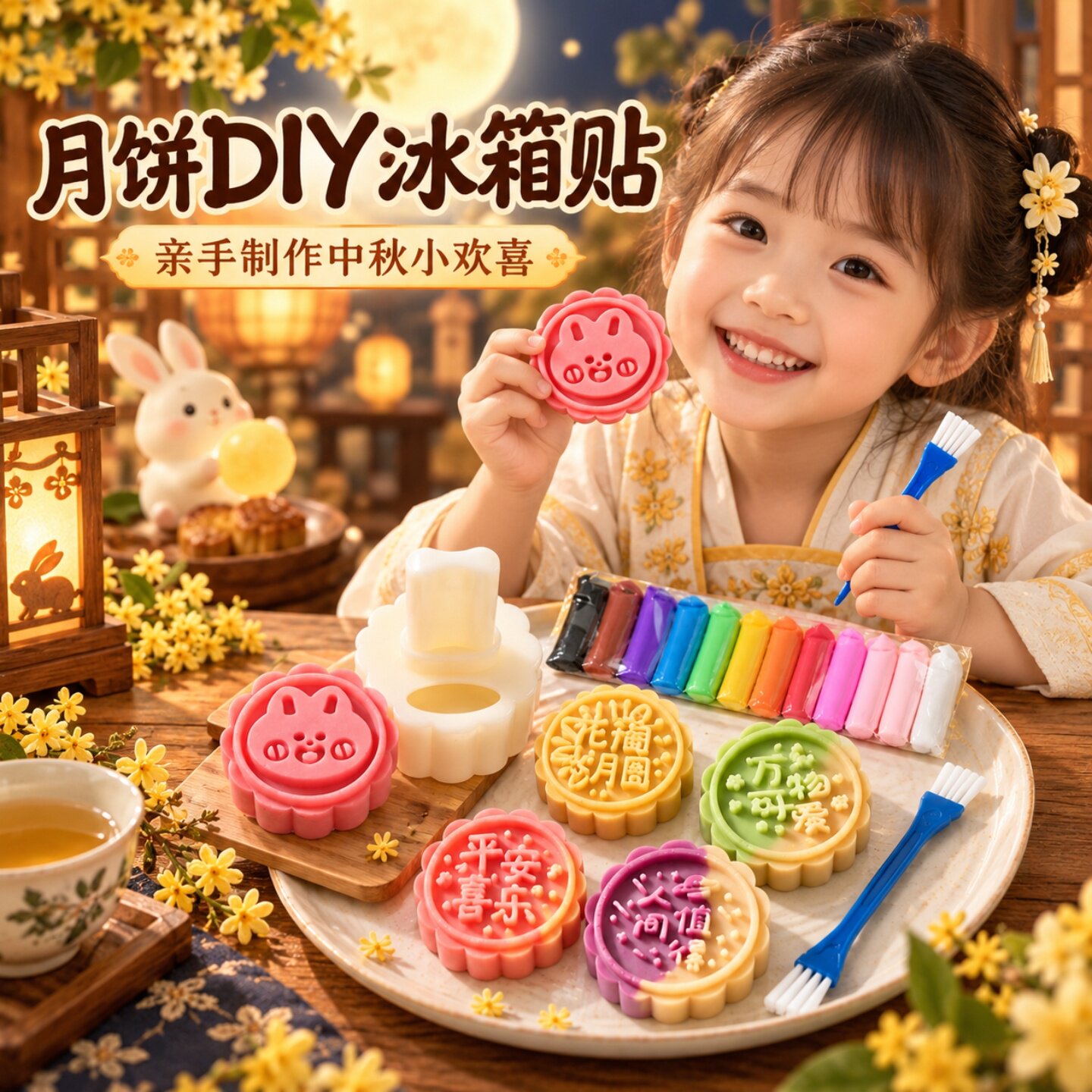中秋粘土月饼冰箱贴手工包图片