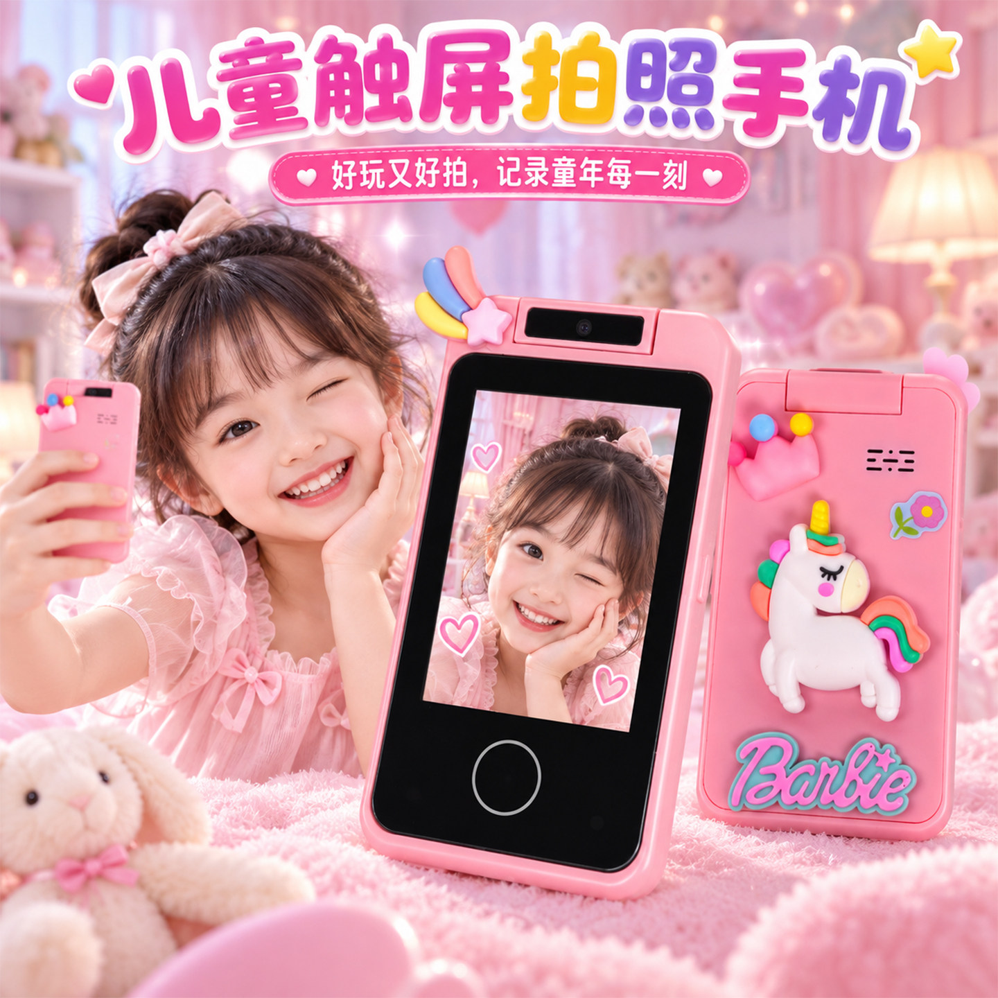 独角兽仿真触屏手机发光玩具