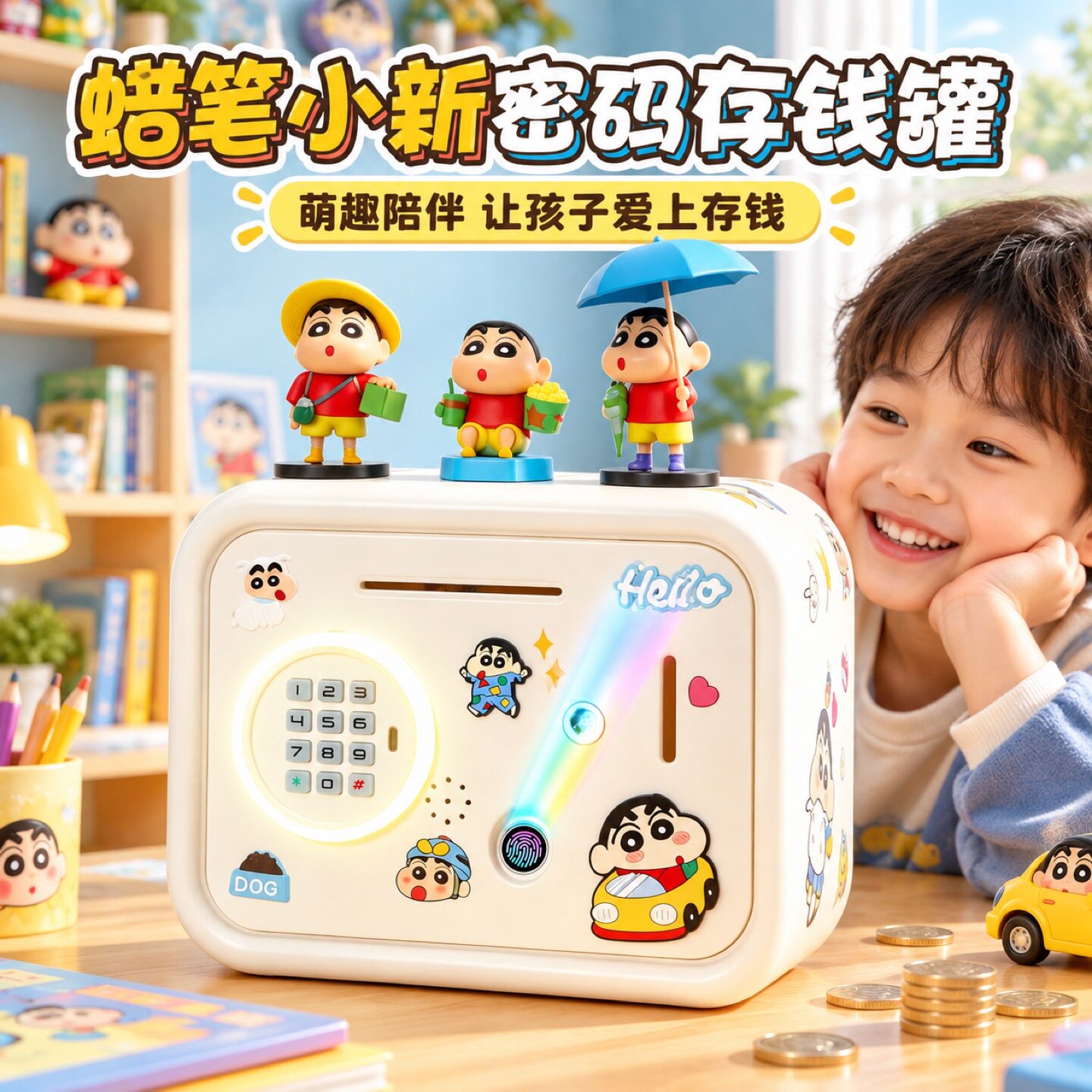 蜡笔小新指纹儿童密码储蓄箱DIY