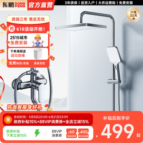 东鹏铜体明装三功能自洁花洒套装
