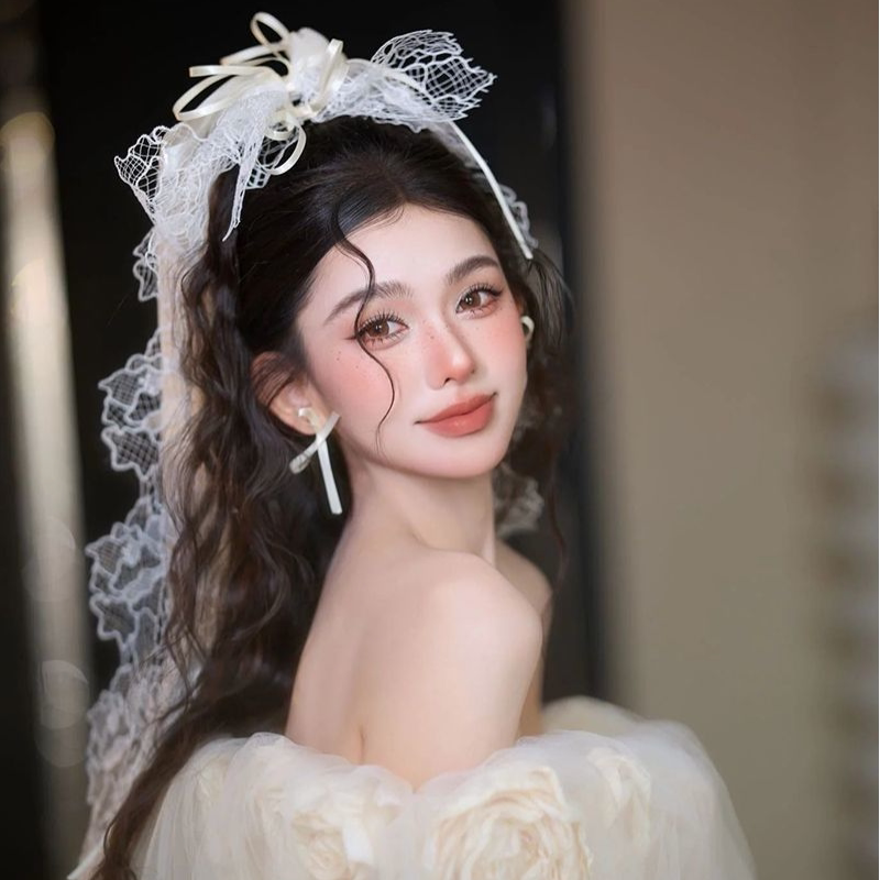 法式超仙复古新娘头饰头纱蕾丝花发饰