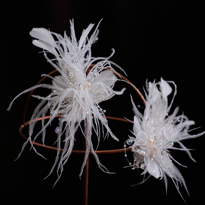 新娘头饰白色羽毛超仙唯美公主时尚气质优雅水晶对夹婚纱配饰