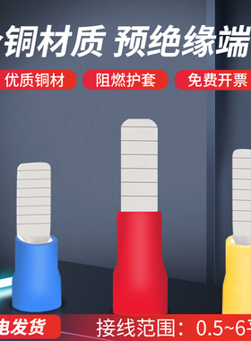 DBV1.25/2/14系列插片式预绝缘冷压接线端子大功率线鼻子加厚黄铜