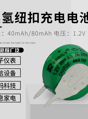 定时器电池1.2V40mah镍氢Ni-MH时控开关充电纽扣带脚80mah 焊接式