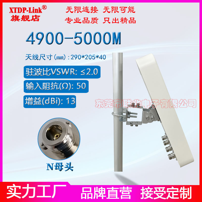5G MIMO双极化定向天线4950M4900-5000M4.9-5.0G高增益13dbi定向天线四端口H+V平板定向天线配万向夹码支架