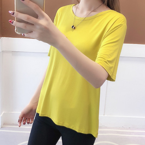 短袖薄款纯色大码小圆领宽松上衣