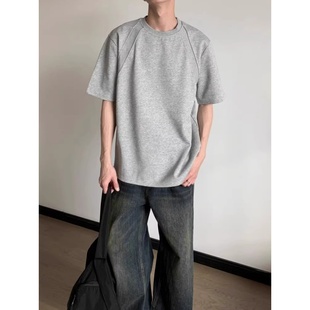 t恤男宽松圆领正肩百搭上衣半袖 潮流纯色短袖 潮 cleanfit夏季 美式