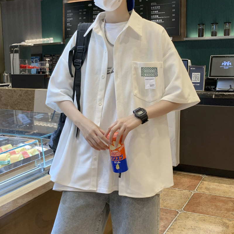 美式短袖衬衫男潮牌港味衬衣外套
