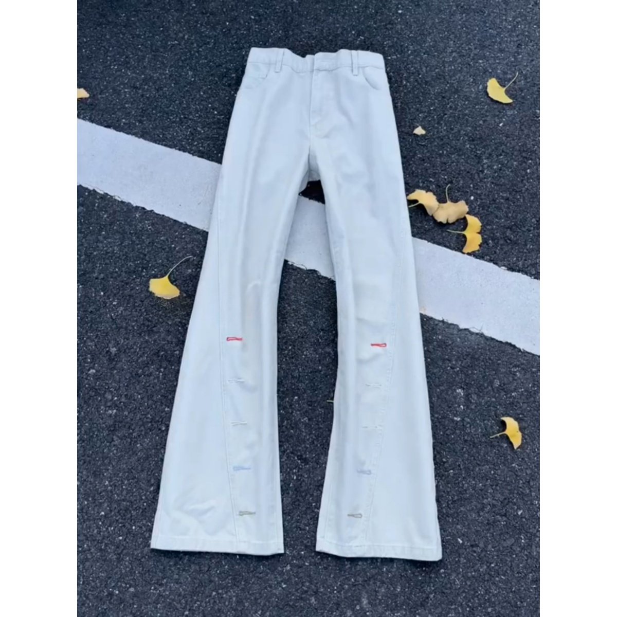 美式高街潮牌刺绣微喇牛仔裤男款春秋斜切工装裤复古直筒长裤,男装,牛仔裤,淘宝优惠券,粉丝福利购,淘宝优惠卷