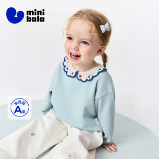 迷你巴拉女童宝宝卫衣2026春季 有型小花领子甜美可爱翻领上衣 新品