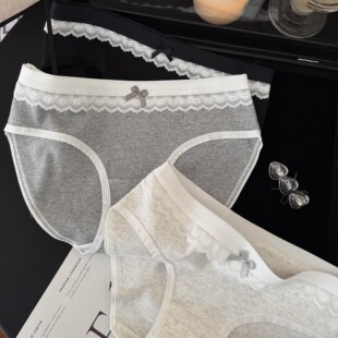 2025新款女士内裤纯棉抗菌加长裆秋冬新款包臀中腰纯欲性感蕾丝边