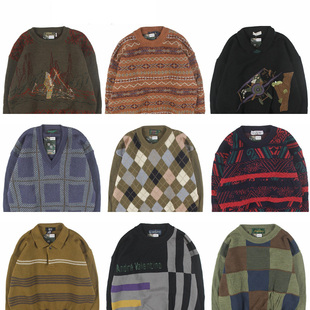 古着vintage复古日系宽松撞色波普费尔岛图案羊毛衣男女秋冬5