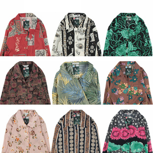 古着vintage复古日系衬衣夏威夷港风宽松巴洛克长袖 女碎花衬衫