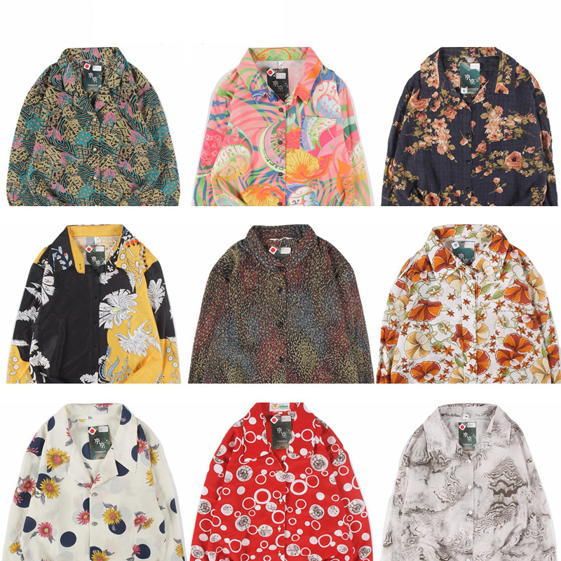 古着vintage复古日系衬衣夏威夷港风宽松巴洛克长袖女碎花衬衫75