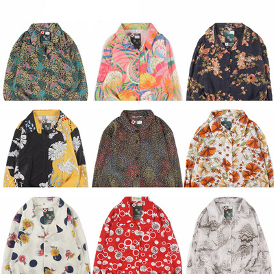 古着vintage复古日系衬衣夏威夷港风宽松巴洛克长袖女碎花衬衫75