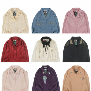 古着vintage复古日系百搭港风纯色宽松白色巴洛克长袖 刺绣衬衫