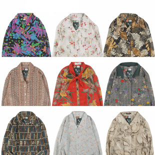 古着vintage复古日系衬衣夏威夷港风宽松巴洛克长袖女碎花衬衫80