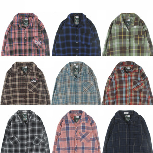 古着vintage复古孤品宽松纯色文艺条纹衬衣格子衬衫 秋冬男女6 长袖